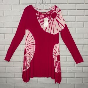 NWT Soft Surroundings tunic top pink tie dye boho lagenlook size medium M